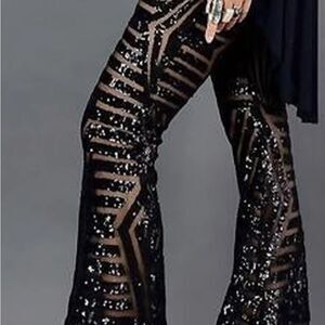 Black Sequin Flare Pants by Kylie